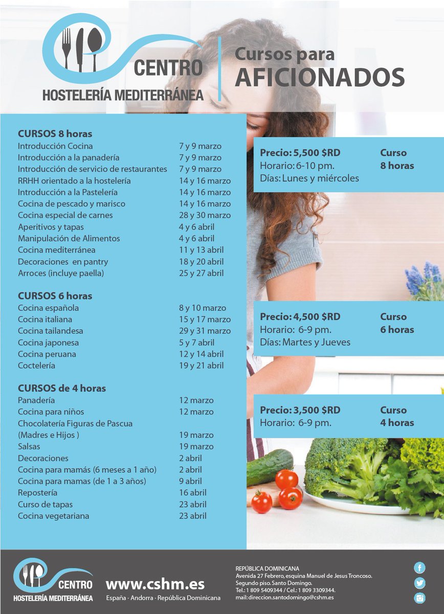 cshm_rd's tweet photo. Desde #CSHMRD nuestra programación de cursos de #aficionados a la #cocina. https://t.co/QQea1sR2Nw https://t.co/JxaKL4OLKR