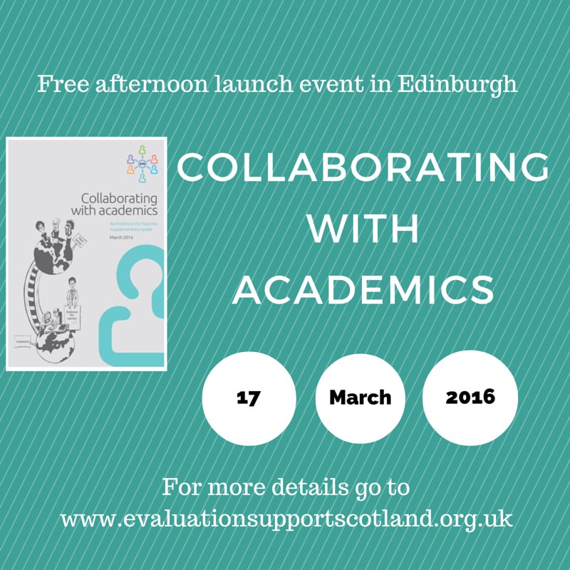 EvalSupScot's tweet image. For third sector and academics. Book to go to launch of Collaborating with academics bit.ly/1L2u2xX 17.3 Ed