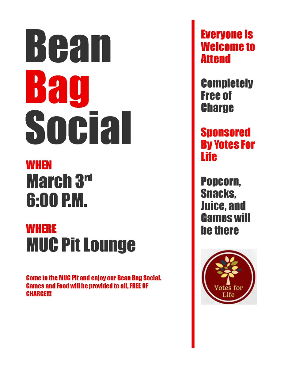 YotesforLife's tweet photo. Hey Coyotes! We're hosting a Bean Bag Social at @USDMUC this Thurs at 6pm - FREE FOOD &amp; GAMES 4 ALL! @YoteActivities https://t.co/2XmZkmiv2Z