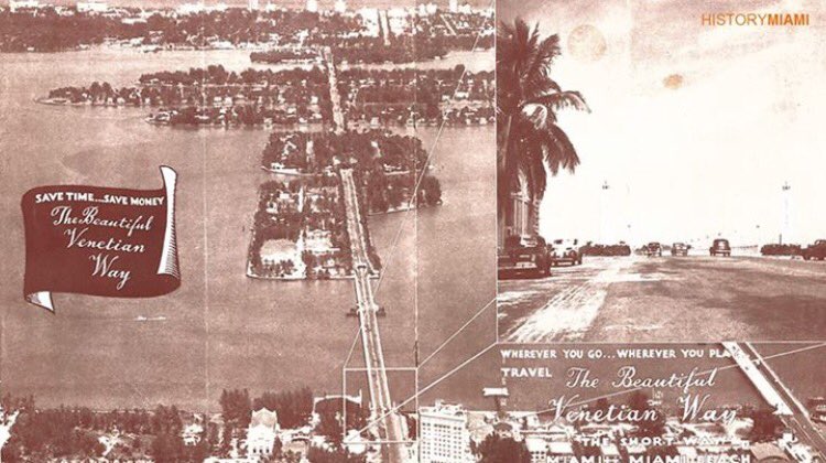 _INFRACULTURE's tweet photo. Celebrating re-opening the #VenetianCauseway w some #MiamiHistory: Opened in 1925,it replaced #CollinsBridge (1913). https://t.co/mYBqXBjJvb