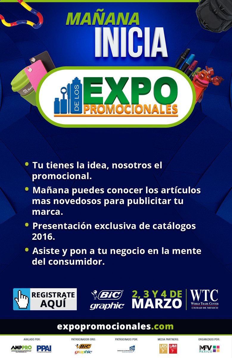 ExpoPromocional's tweet photo. #FelizMartes Ya Mañana inicia #ExpoPromocionales lo más novedoso en #promoción y #publicidad para sus marcas. https://t.co/A5phVnr3bZ