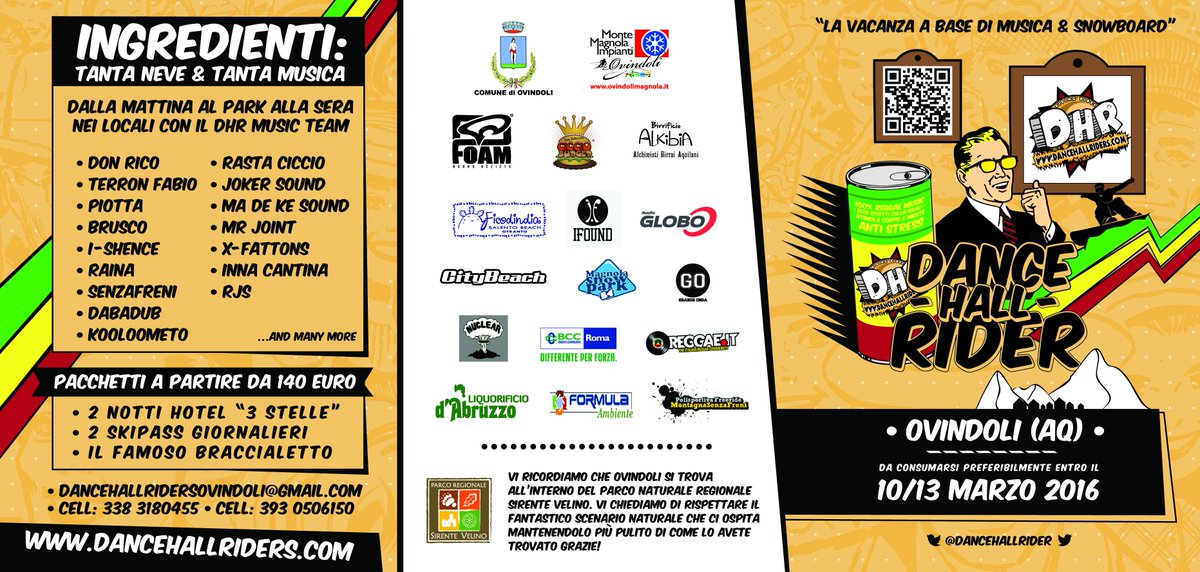 DanceHallRider's tweet image. PROGRAMMA DHR #OVINDOLI !  FALLO GIRARE ! 10 13 MARZO 2016 !!  #reggae #snowboard !
