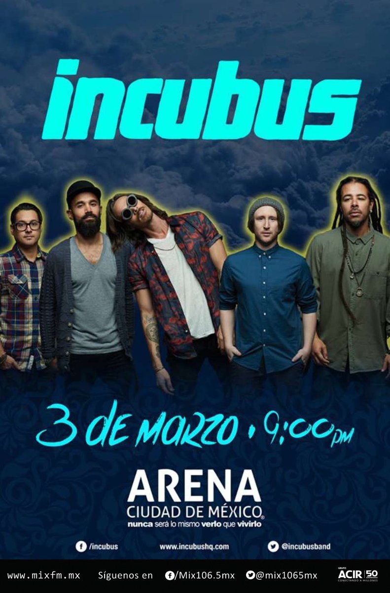 MixMxOficial's tweet photo. Para participar por un "PASE DOBLE" para el concierto de #INCUBUS síguenos y danos RT #YoSoy1065Mix https://t.co/cgYx1SJ1Me
