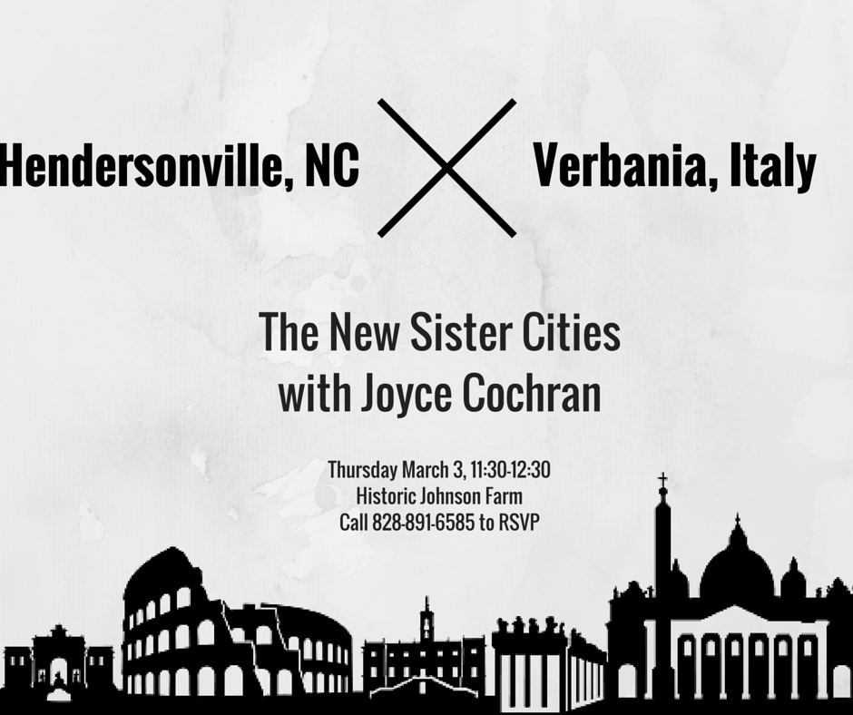 Don't miss our second LNL as Joyce Cochran takes us on a photographic tour of Hendersonville's Italian Sister City.