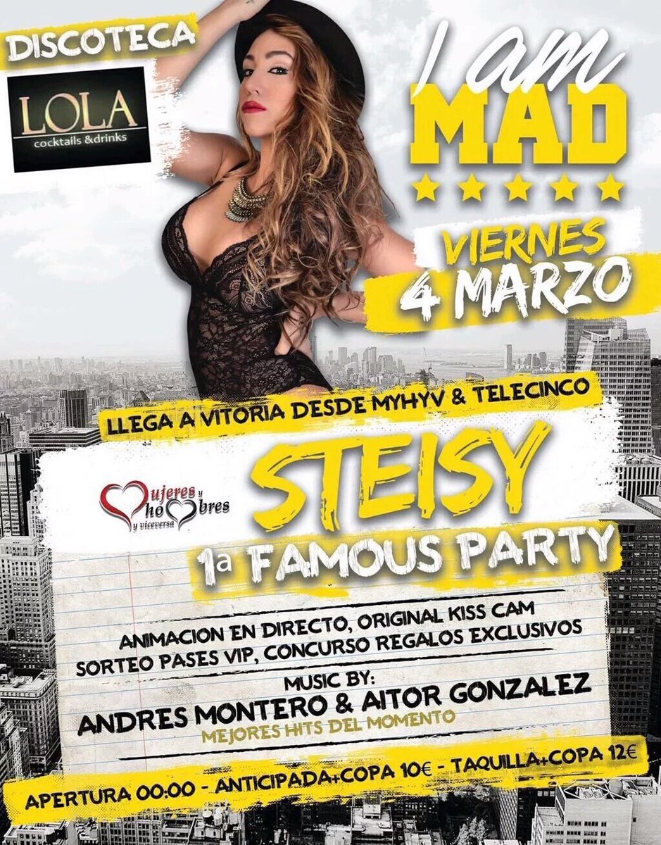 SteisyCDF1's tweet photo. Este fin de semana @patricia_steisy estará el 4 de marzo en Vitoria(I am MAD) Y el 5 de marzo en MAY-DAY! 😍😍😍 https://t.co/050d6qm7cP