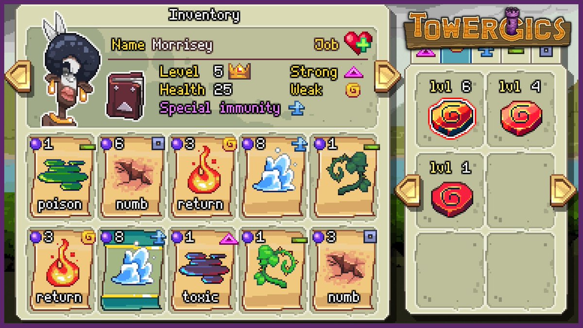 towergics's tweet photo. Have a look at your spells in the inventory ! @towergics #pixelart #pixeldailies #cardbased #indiedev #gamedev https://t.co/m6W4Z0adGk