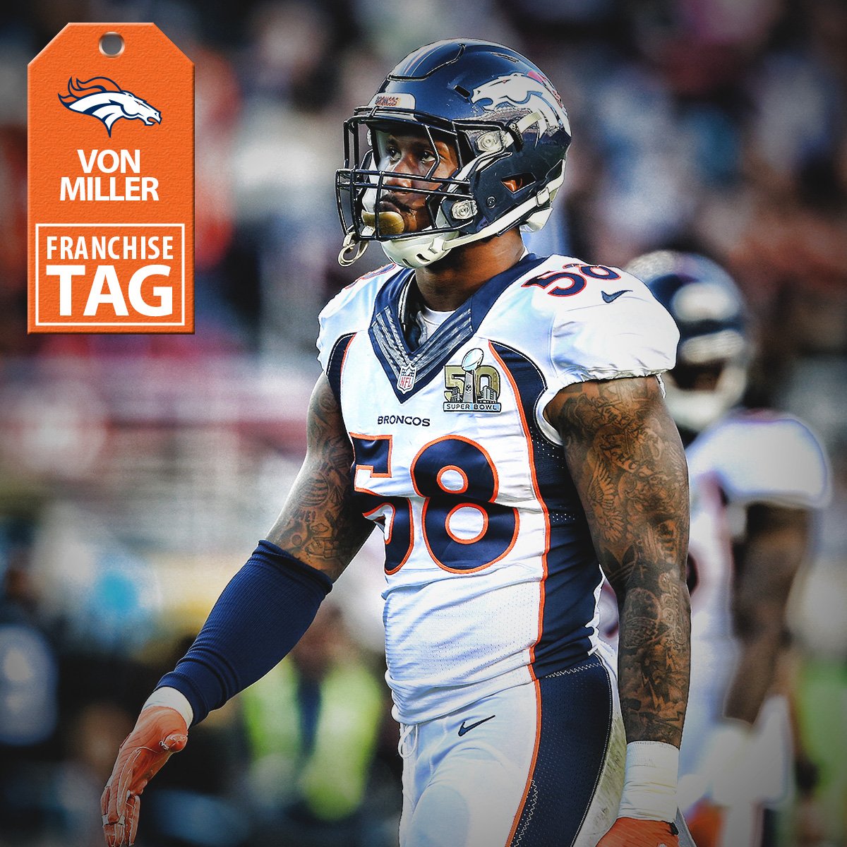 nflnetwork's tweet photo. BREAKING: Broncos officially file franchise tag on Von Miller, @AlbertBreer reports. https://t.co/vlLK9Ztm0g