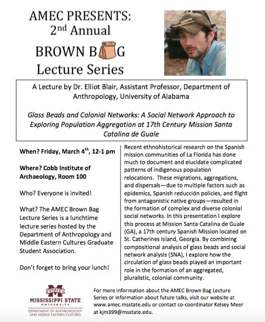 Dr. Elliot Blair is our Brown Bag speaker this week! Friday at noon in Cobb 100 <a href="/Anthromsu/">Anthropology Club</a> <a href="/MSUArtsSciences/">MSU Arts & Sciences</a>