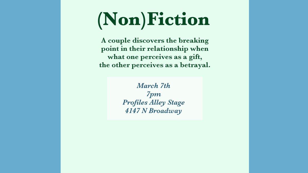 Join us next Monday at 7pm for a staged reading of (Non)Fiction by Jillian Leff ow.ly/YWtA9