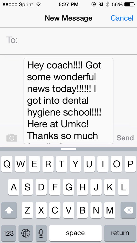 CoachCissell's tweet photo. When you receive a text like this it makes you feel so happy, proud! Why we coach!Thank you @ErikaTeson - Congrats! https://t.co/g3k25XNdg7