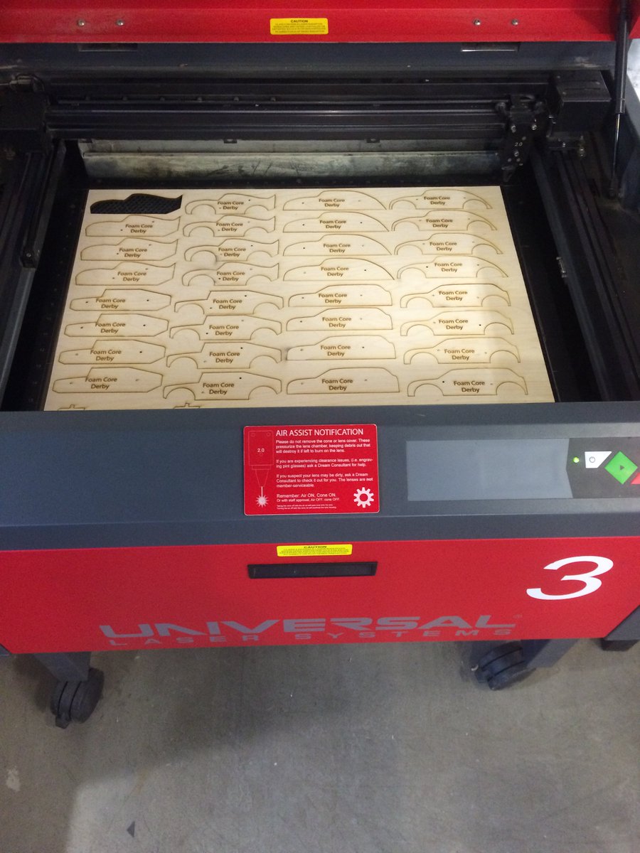 FoamCoreDerby's tweet photo. First Foam Core Derby car blanks hot off the laser cutter @TechShopDC https://t.co/LQdGIFkdzR