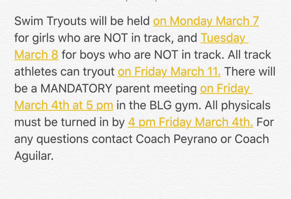 Attention Swimmers!