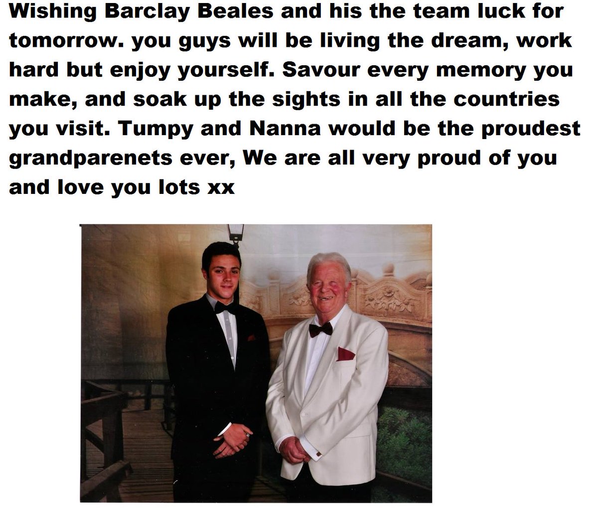 bbarcs's tweet image. Wishing @BarclayBeales and his the team luck for tomorrow. you guys will be living the dream, work hard but enjoy x