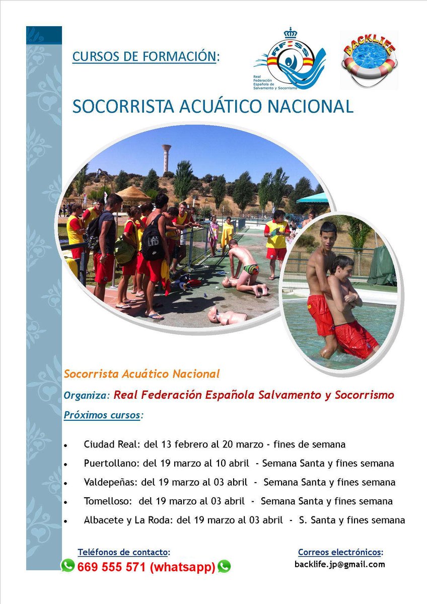 ENTRAFIESTASCR's tweet photo. ¿Quieres ser SOCORRISTA?

Próximos cursos en:

- PUERTOLLANO
- TOMELLOSO
- VALDEPEÑAS
- LA RODA Y ALBACETE https://t.co/Bb7PUfagH3