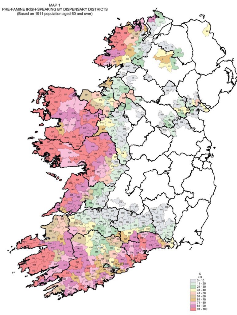 Map Of Ireland As Gaeilge Frank On Twitter: "Pre Irish Famine #Gaelic / #Gaeilge Language Map Of  Island Of Ireland In 1851. Https://T.co/Cga96Tp4Af" / Twitter