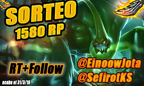 JotaGuinsoo's tweet photo. 🔥🍕🔥 SORTEO 1580 RP 🔥 🍕🔥

Para participar: 
-> RT a este tweet.
-> Follow @EinoowJota y @SefirotKS 

¡¡¡SUERTE!!! https://t.co/oGPcDPW9le