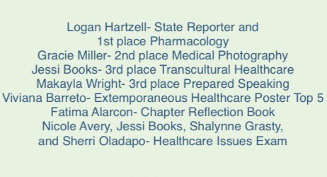 NccaHosa's tweet photo. Awards given to NCCA students at #GAHOSASLC ! Those who placed as 1, 2, and 3 and in HIE will go to Nationals! https://t.co/J0Wiyd9Utp