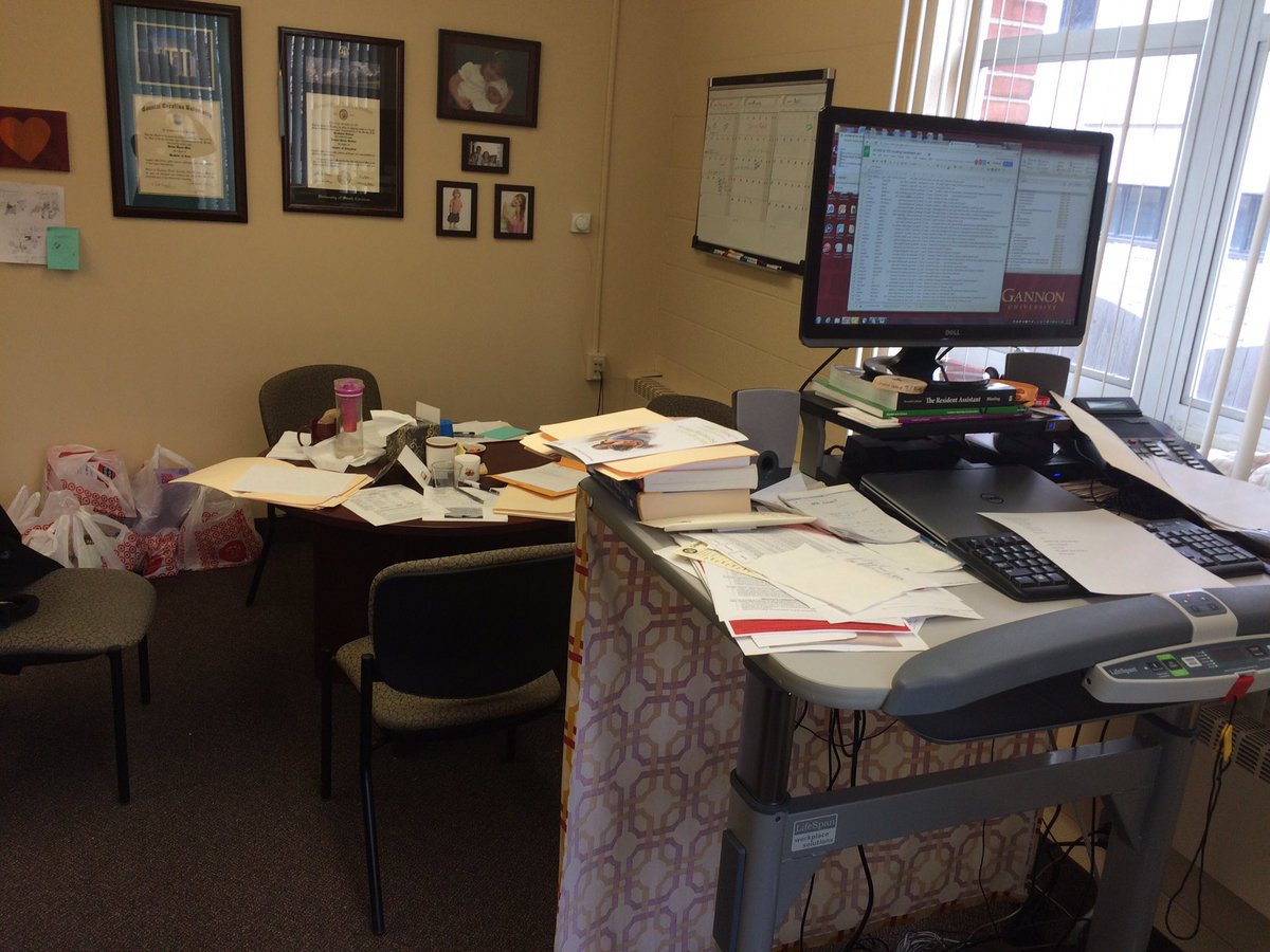 Time of year...piles, resumes, supplies for TPE, half consumed drinks. #TPE2016 #NASPA2016 😜 gannon.edu/Residence-Life…