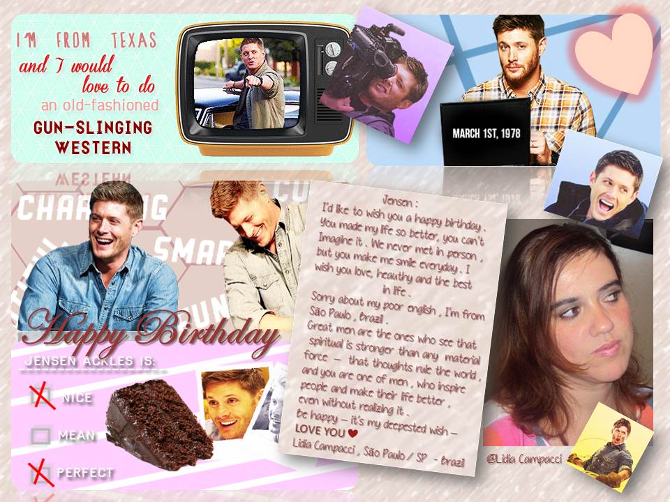 lidiac01's tweet photo. @JensenAckles Happy B-day ! 
Feliz Aniversário !! 
Brazil loves you !! *-* https://t.co/kFx7sWoxWW