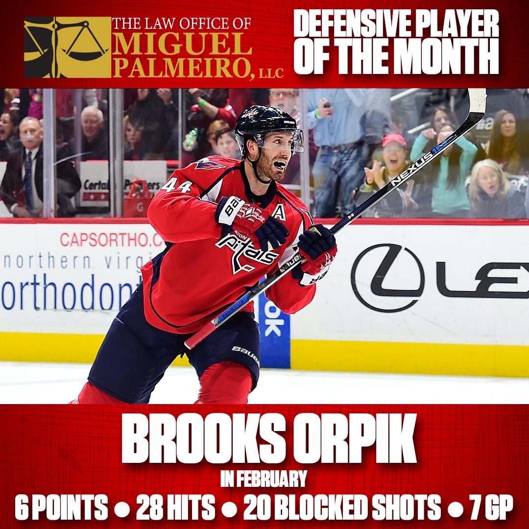 .<a href="/LawOfcMPalmeiro/">LawOfcMPalmeiro</a> has named Brooks Orpik as the Defensive Player of the Month of February! #RockTheRed