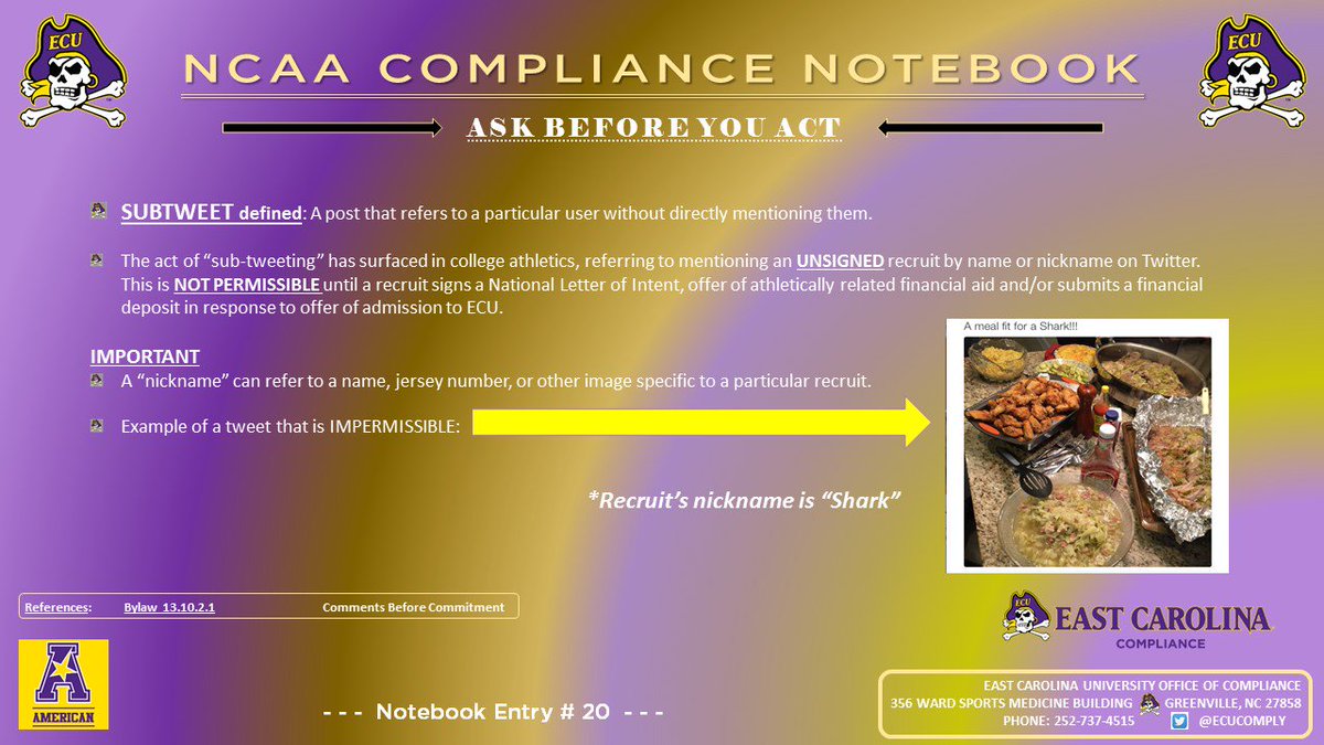 Compliance Note #20: Subtweeting #ECUndaunted #ECUPirates