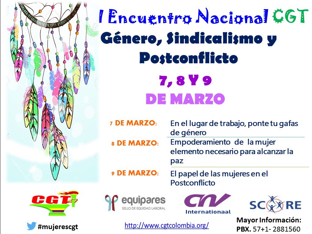 CGTCol's tweet photo. I Encuentro Nal #mujerescgt #género #sindicalismo y #postconflicto @ilo @OITAmericas @itacamo @RafaelPardo #paz https://t.co/W9672veHFW