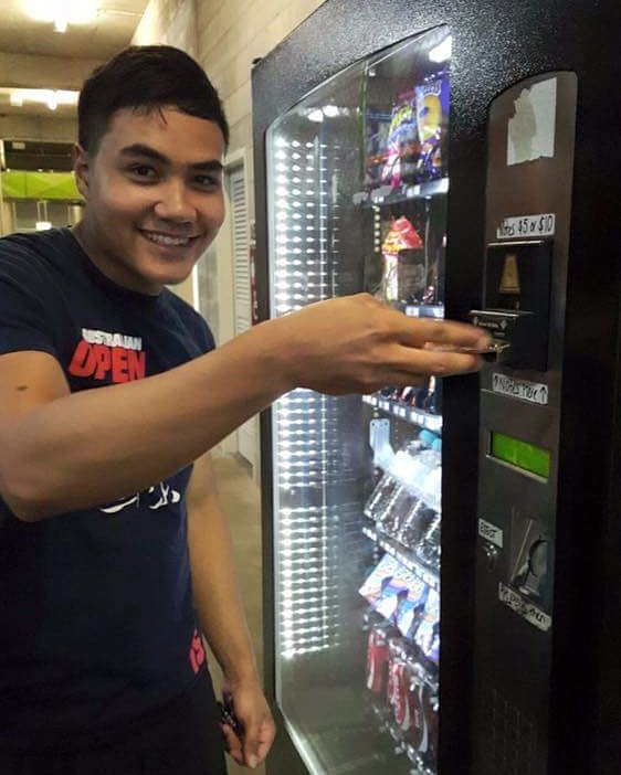 cougarslifting's tweet photo. Vending machine available now at CWC. Here's world junior rep @JimmyBruzz looking for a pre-training snack https://t.co/Z1IN8xHvdz