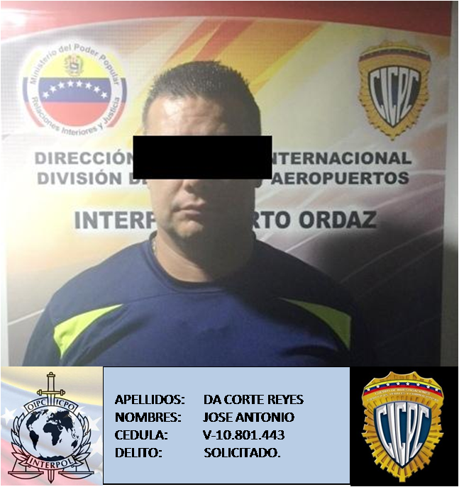 @interpolpzo aprehendio a JOSE ANTONIO DA CORTE REYES, C.I.V:10.801.443, SOLICITADO, por el delito HOMICIDIO CULPOSO