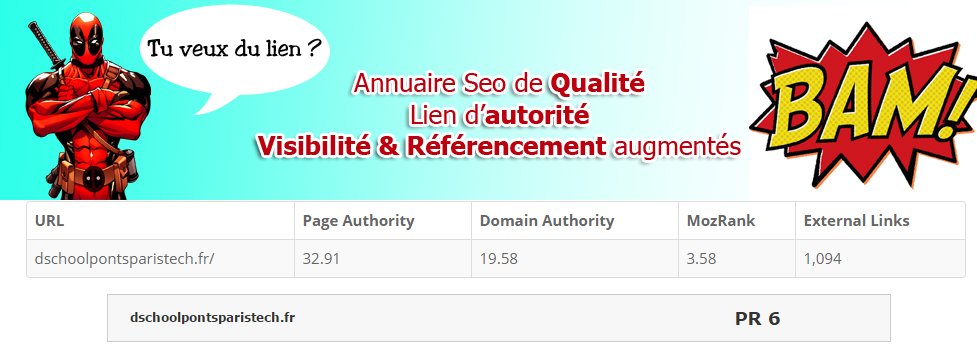 IA_Krea's tweet image. #Annuaire Pagerank 6 ,indicateurs Moz bien gonflés :c'est gratuit, Validation très rapide dschoolpontsparistech.fr
