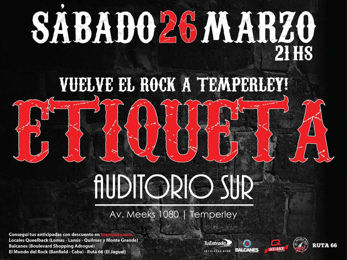 Se viene Skay, La Vela Puerca, Los Cafres, Deny, Etiqueta
Arrancamos el 2016 con todo!