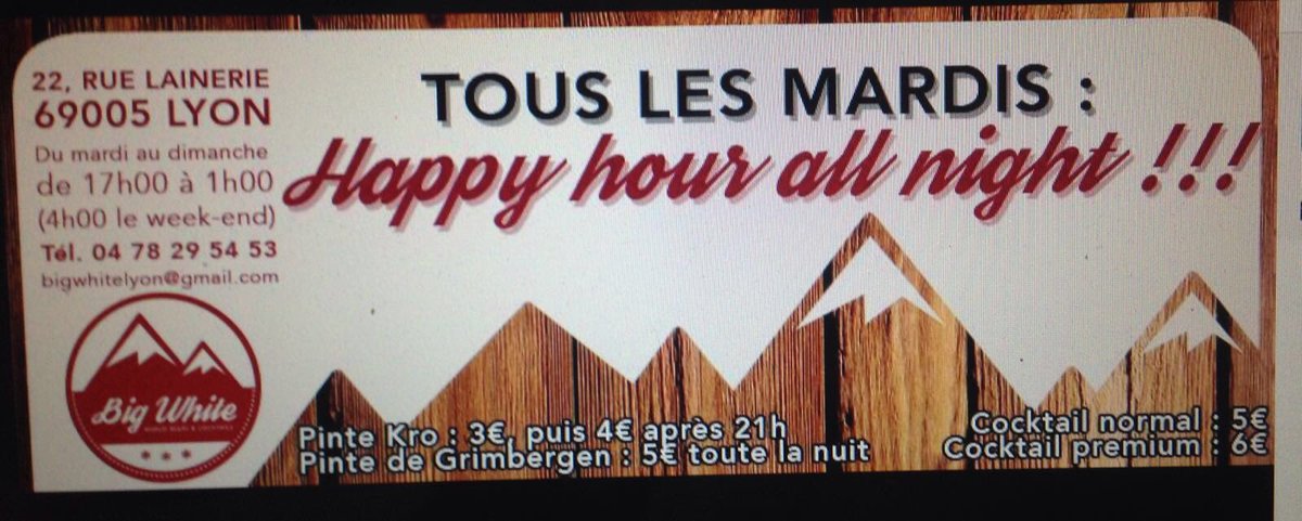 jenrmeyer's tweet photo. Drinks at #bigwhite in Lyon! Feels like home 😜 https://t.co/LuazllbQzn