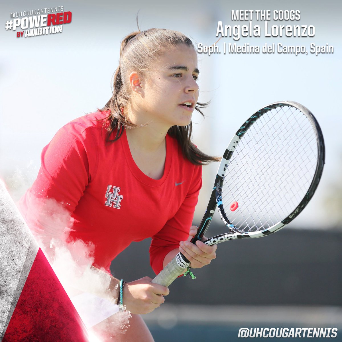 UHCougarTennis's tweet photo. This week for #MeetTheCoogs we're focusing on Angela Lorenzo, a soph from Spain! Follow for more Angela fun facts! https://t.co/UWWxKxney4