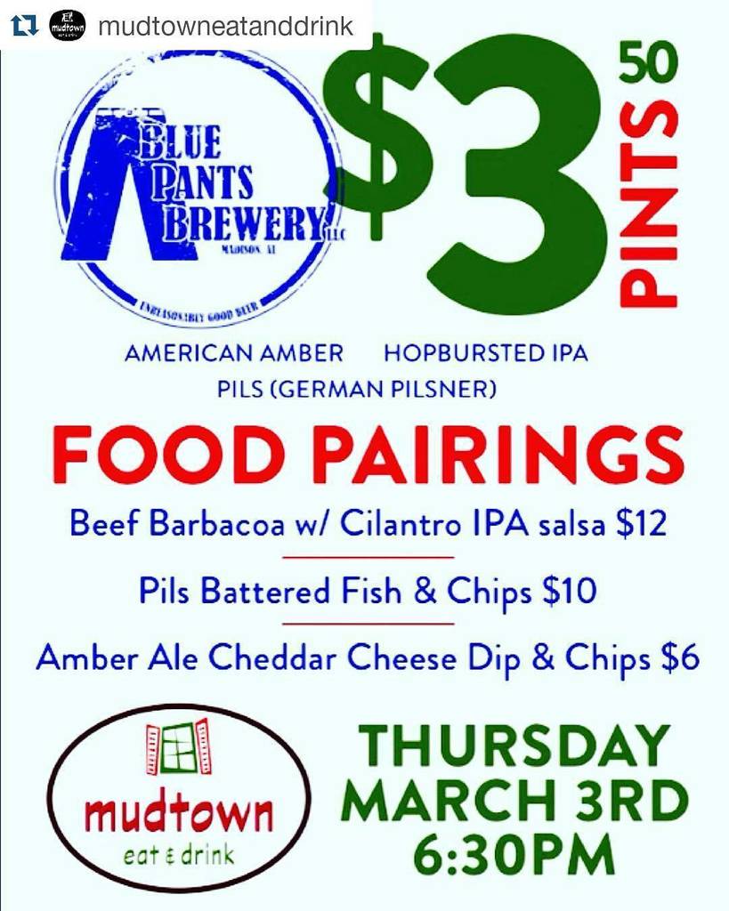 BhamBeer's tweet photo. #Repost @mudtowneatanddrink
This Thursday night join us for a @bluepantsbrew #TapTakeover hosted by @bluepants_chri… https://t.co/gNvWvRJsGN