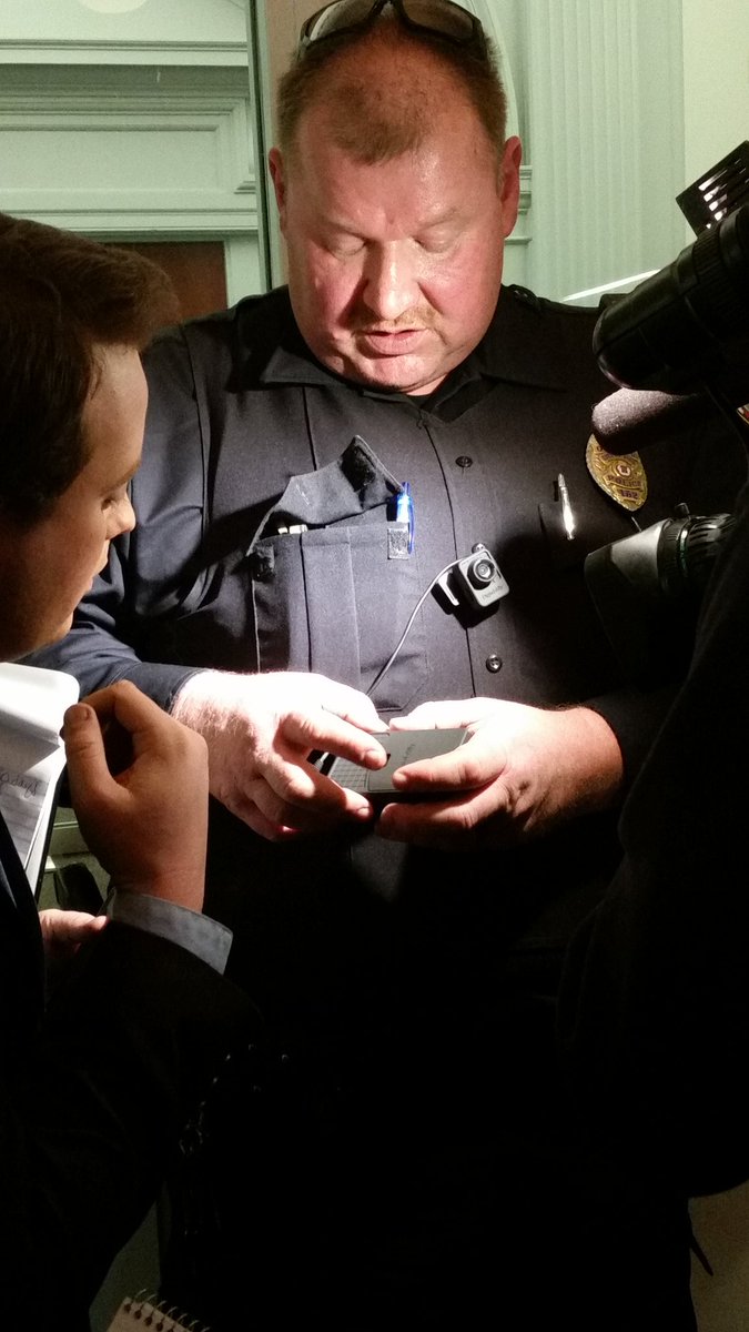 EdquinaW's tweet photo. YCPD Officer Knarr being interviewed by media about our pilot program of 14 Officers wearing body cameras @ycpda1 https://t.co/5nllezz1Tm