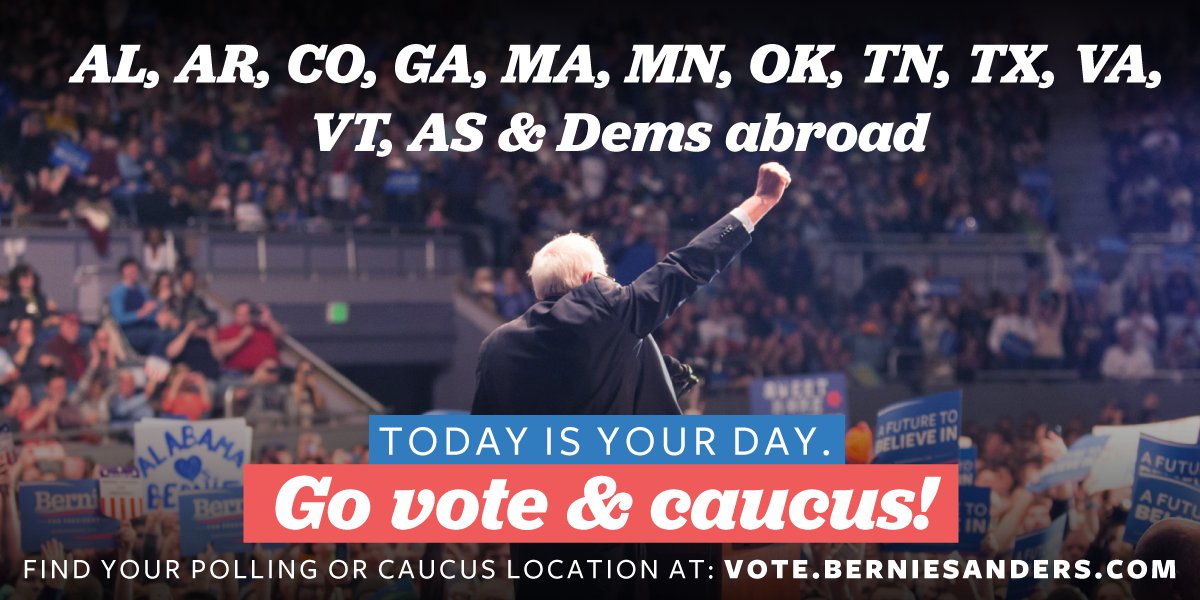 BernieSanders's tweet photo. By voting today, you'll say loudly and clearly: this country belongs to all of us, not just the billionaires. https://t.co/cb2eYYAfMO
