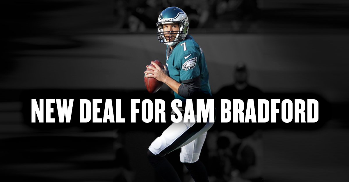 Eagles's tweet image. #Eagles and QB Sam Bradford agree to terms on a new two-year contract. #FlyEaglesFly