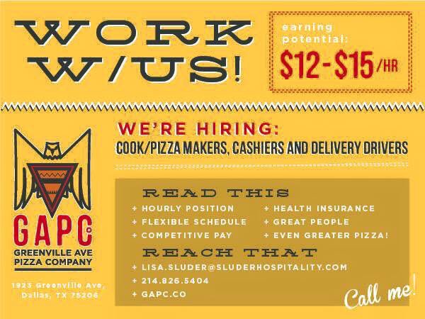 LiveByTheSlice's tweet photo. We're hiring! Email Lisa.Sluder@sluderhospitality.com #Dallas #Jobs #workinDallas #DallasJobs #PizzaMaker #Delivery https://t.co/vnVl8VuAuV