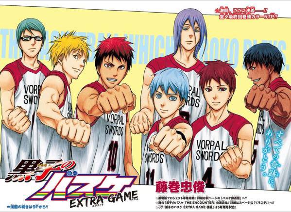 ActuallyKuroko's tweet photo. The last chapter of Kuroko no Basket: EXTRA GAME, Chapter 8 Colored Front Page! 

"Thank you to all the miracles!" https://t.co/GfqXVgVunG