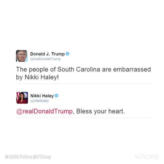 TVAmy's tweet photo. Did you catch the Twitter drama between Donald Trump and Gov. Nikki Haley? #AndYOUSay? https://t.co/EvvVyWAd4E