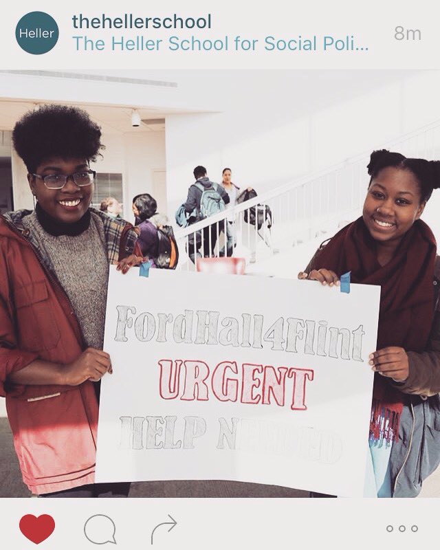 FordHall2015's tweet photo. @TheHellerSchool students Nicole McCauley &amp; Shayna Jones raising awareness during the last week of #FordHall4Flint https://t.co/4BxOGmJztI