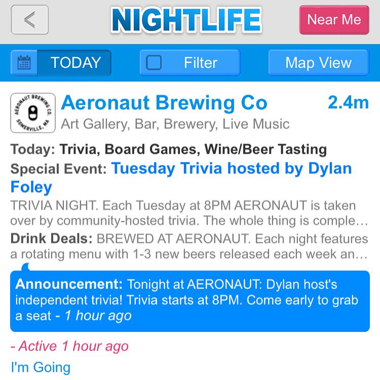 On the #GoingOutApp .... @AeronautBrewing #boston #somerville #trivia ... #beer #bostonbeer #bostonbrewery !!!
