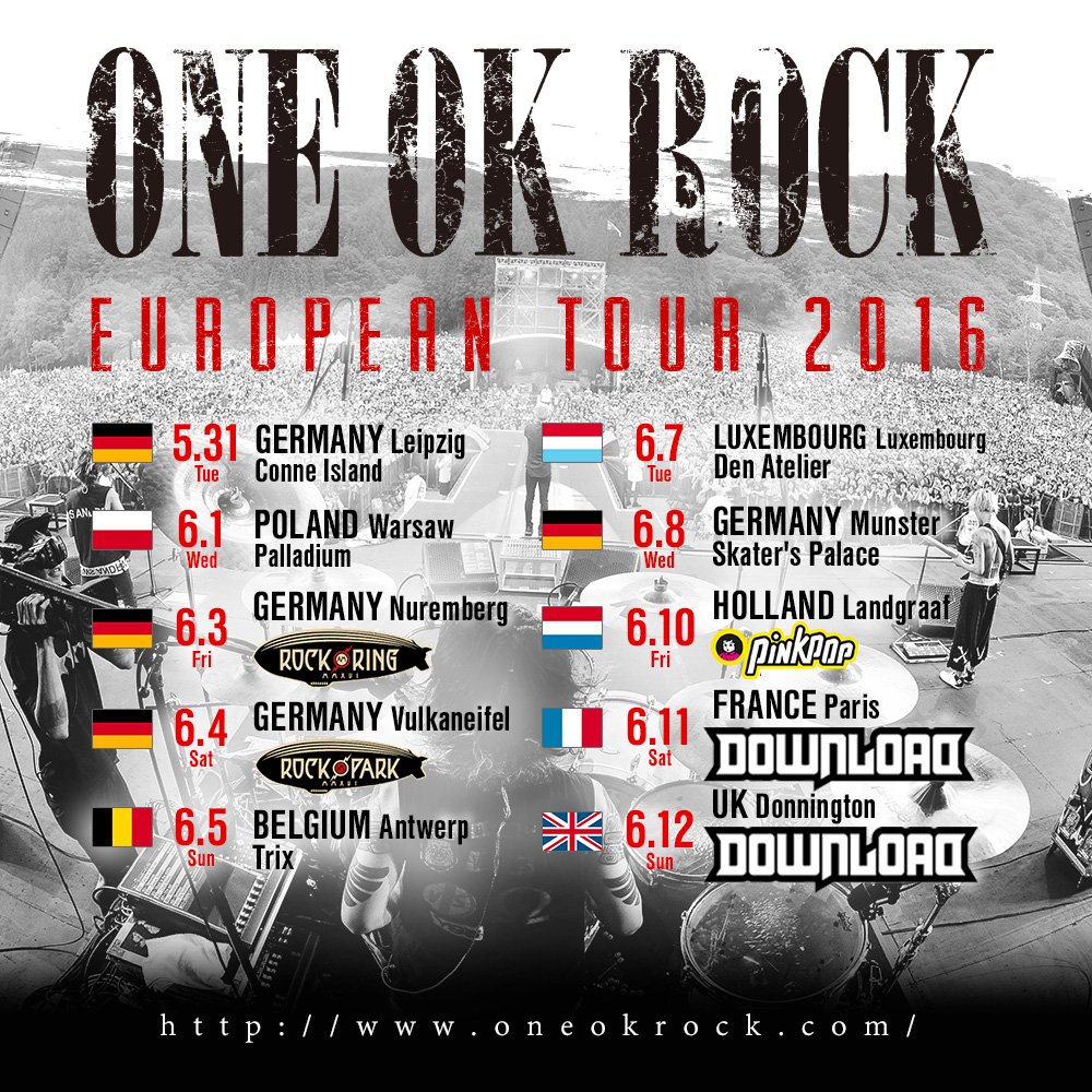 One Ok Rock Official We Are Stoked To Announce Our Upcoming European 16 Tour Get Your Tickets From 10am Cet On March 4th Oneokrock T Co 6brnawzakn One Ok Rock Official We Are Stoked To Announce Our Upcoming European 16 Tour Get Your Tickets From 10am Cet On March 4th Oneokrock T Co 6brnawzakn