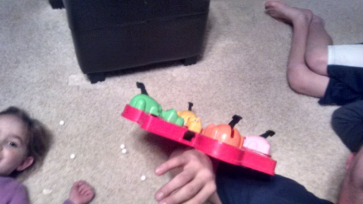 ScottScearcy's tweet photo. Things heard during a brawl that occurred during the 3rd game of hungry hippo...."THE PINK HIPPO PREFERS SALAD"... https://t.co/KSPoHwoheW