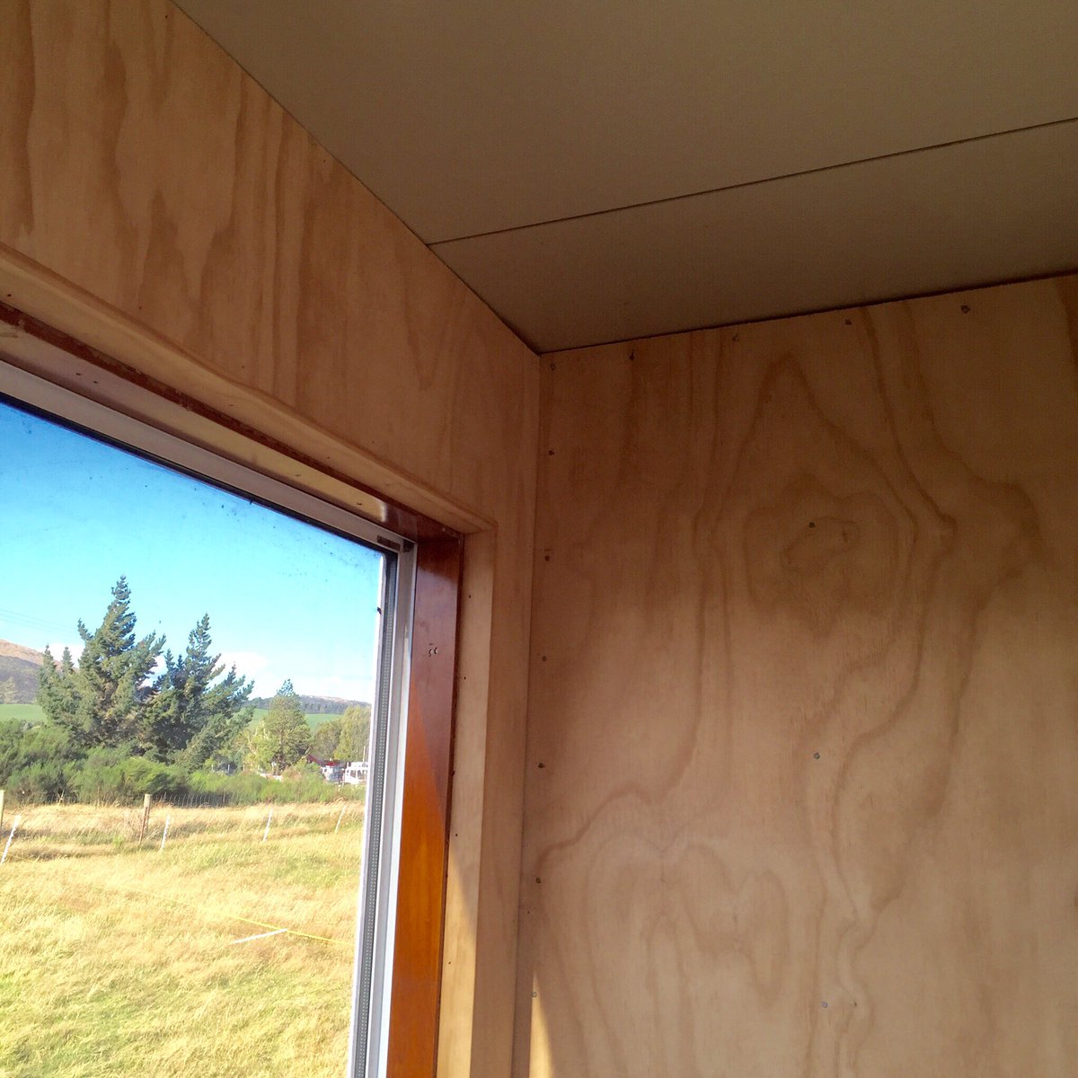 10sheds's tweet photo. We lined the tiny house using untanilised ply wood https://t.co/kDFjDvYicb