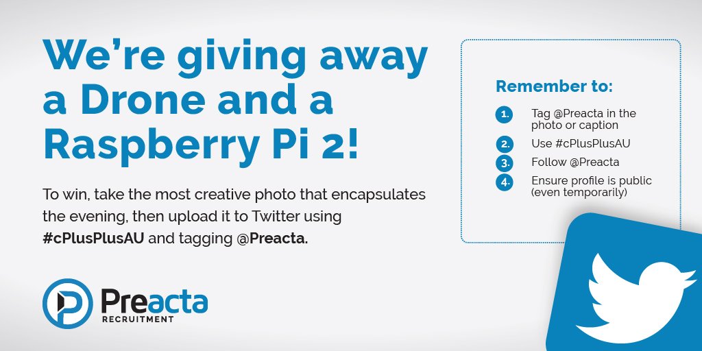 preactaau's tweet image. WIN a #Drone &amp;amp; @Raspberry_Pi 2 at tonight&apos;s #cPlusPlusAU @Meetup! goo.gl/QadCQn @OptiverAsiaPac
