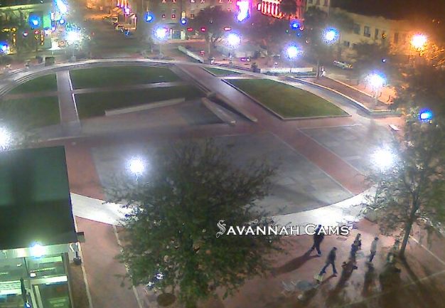 No Rain Yet!  It's a nice night in downtown #Savannah.  This is a view from one of our many cameras, <a href="/SavCityMarket/">Savannah City Market</a>