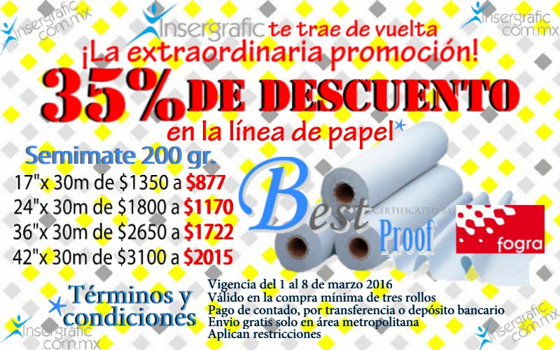 insergrafic's tweet photo. 35% de descuento en línea de #papel Best proof #semimate 200g #impresiongranformato #plotter https://t.co/eLVlfQaLE6 https://t.co/8ecWP0Qtzw