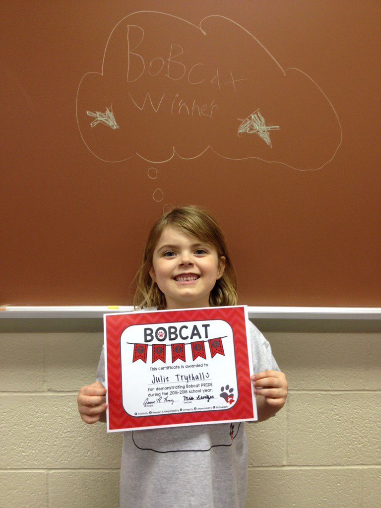 AngelaTrythall's tweet image. Go Julie! Awarded Bobcat PRIDE this month and Star of the Week. This kid rocks!!!