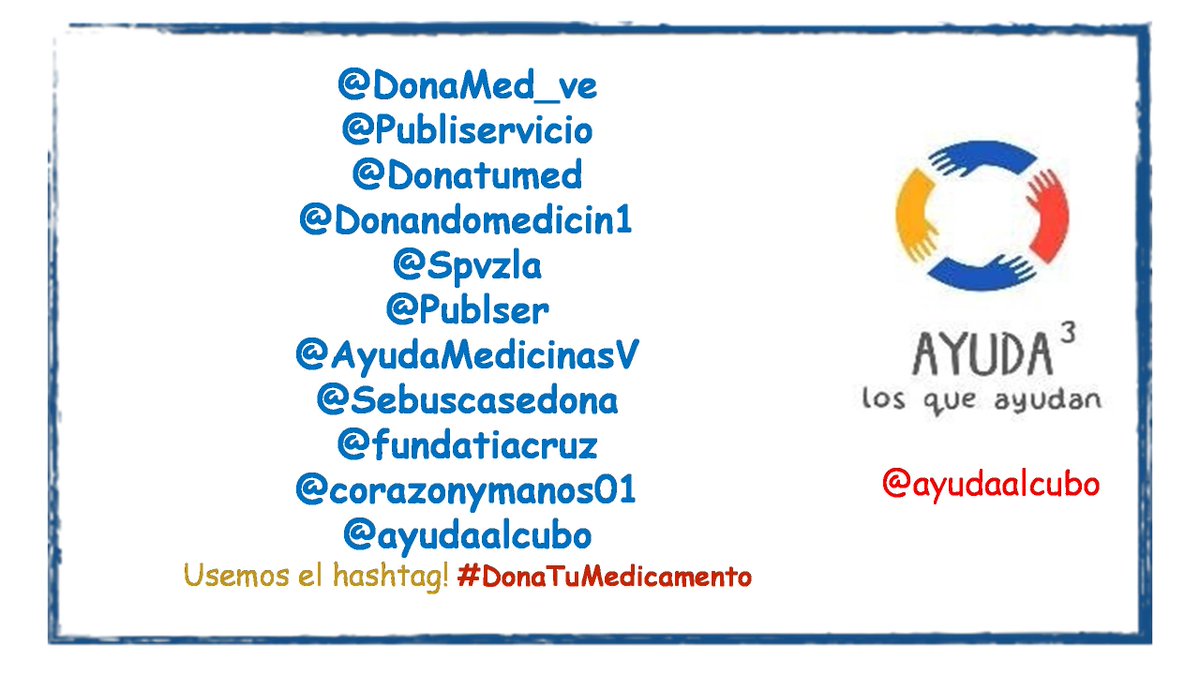 ayudaalcubo's tweet photo. No sabes como buscar o donar un medicamento? Ayudanos con un RT
#unidosporvenezuela
#donatumedicamento https://t.co/iaxEimWBvT