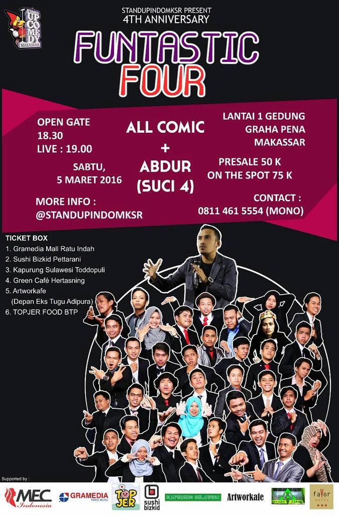 syahlanalan's tweet photo. H-2 coy. Yg blum punya tiket #FuntasticFour masih bisa ke ticketbox. atau DM sya, nanti bisa diantarkan 😀 https://t.co/6b49bSBOyM